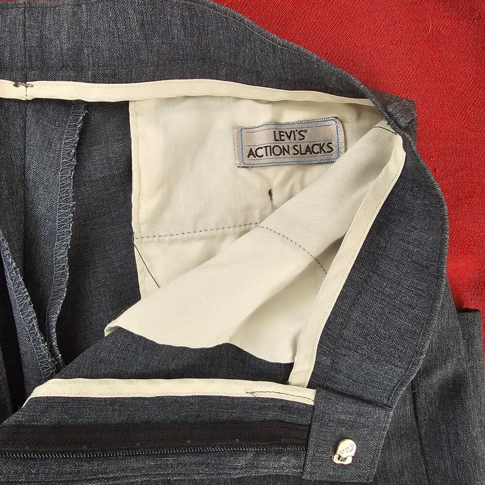 Vintage 70s Levis Action Slacks Gray Dacron Polyester Made in USA 32x34
